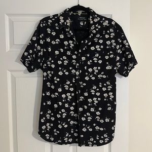 Men’s denim & flower button up shirt - size large - slim fit